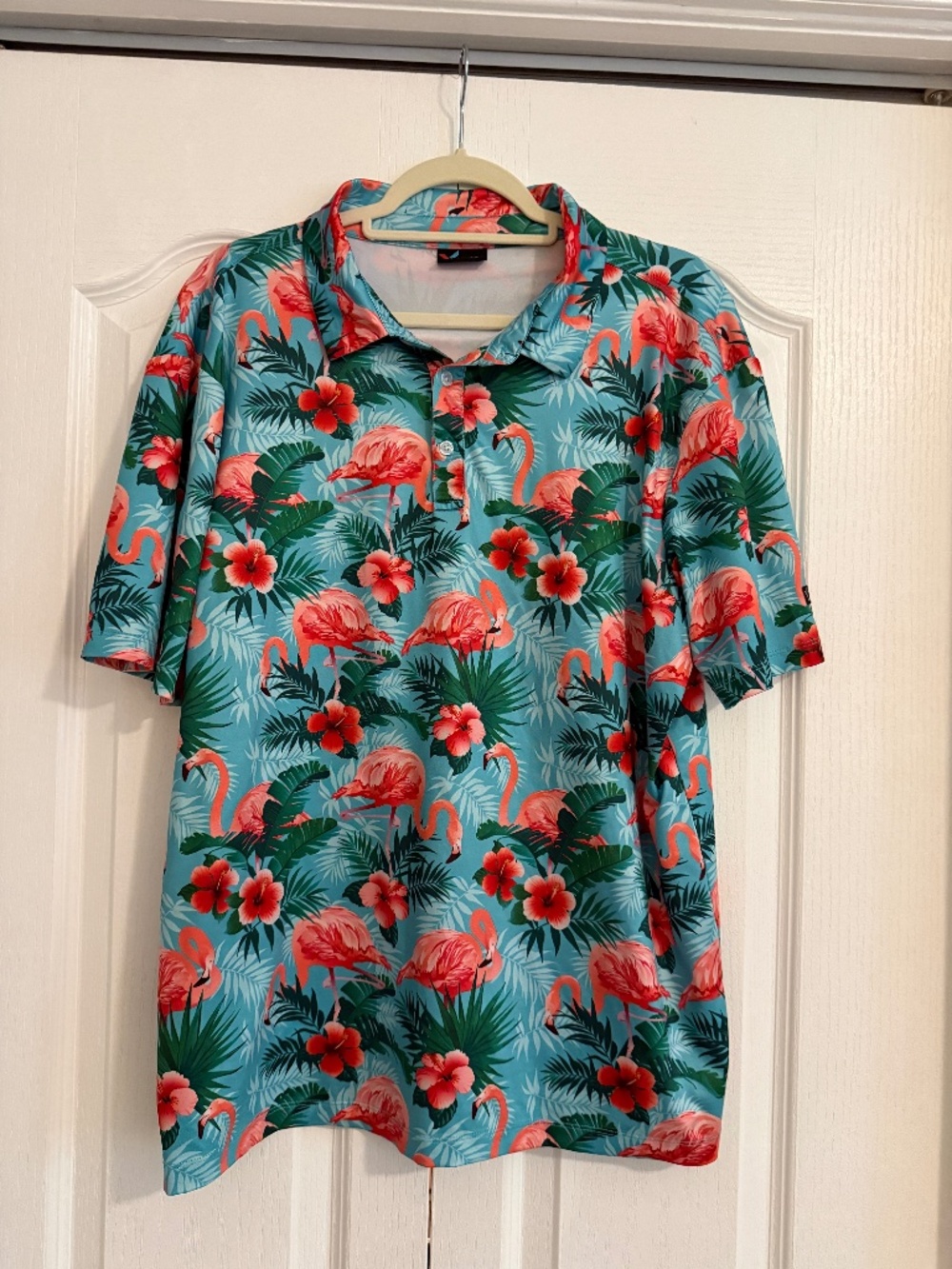 Yatta Golf Men’s L Flamingo Tropical Hawaiian Golf Polo Shirt